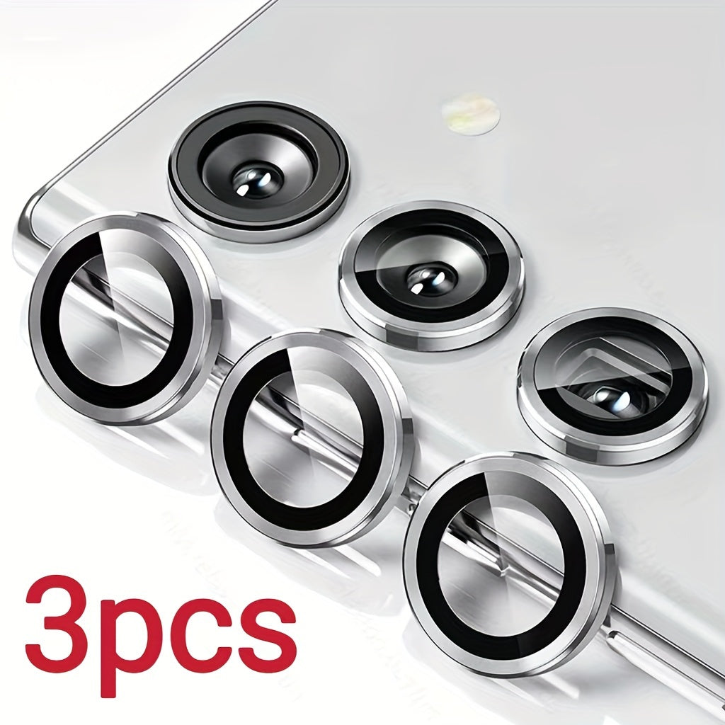 Camera protector rings for various Samsung devices in the A and S series, designed to protect camera lenses.