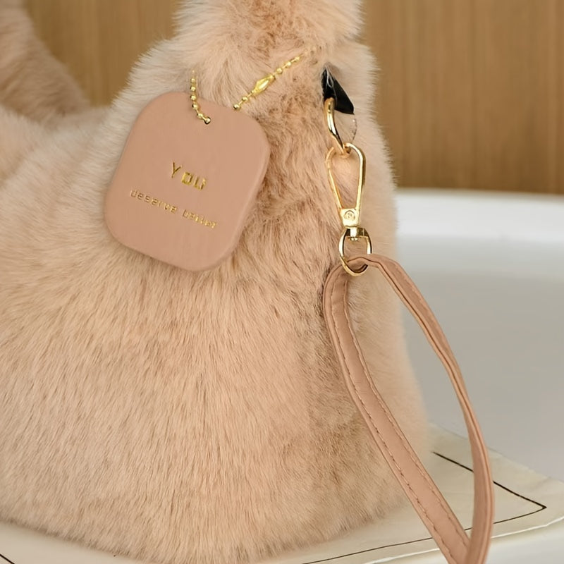 Stylish faux fur crossbody bag with zip closure, ideal for daily use.