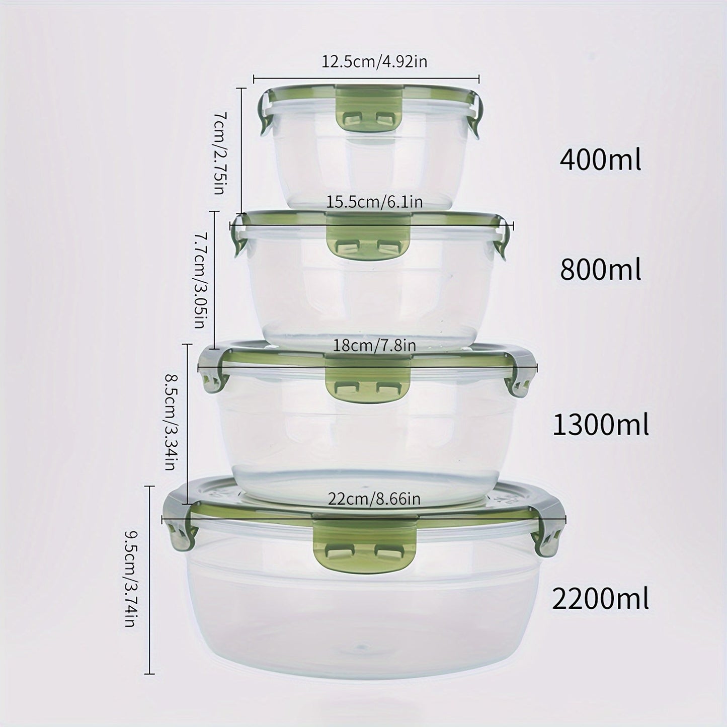 Set of 4 Storage Boxes, Contemporary Round Style for Fresh Food Storage, Convenient and Portable Containers for Refrigerator and Microwave Use, Perfect for Picnics, Camping, Back to School Supplies.