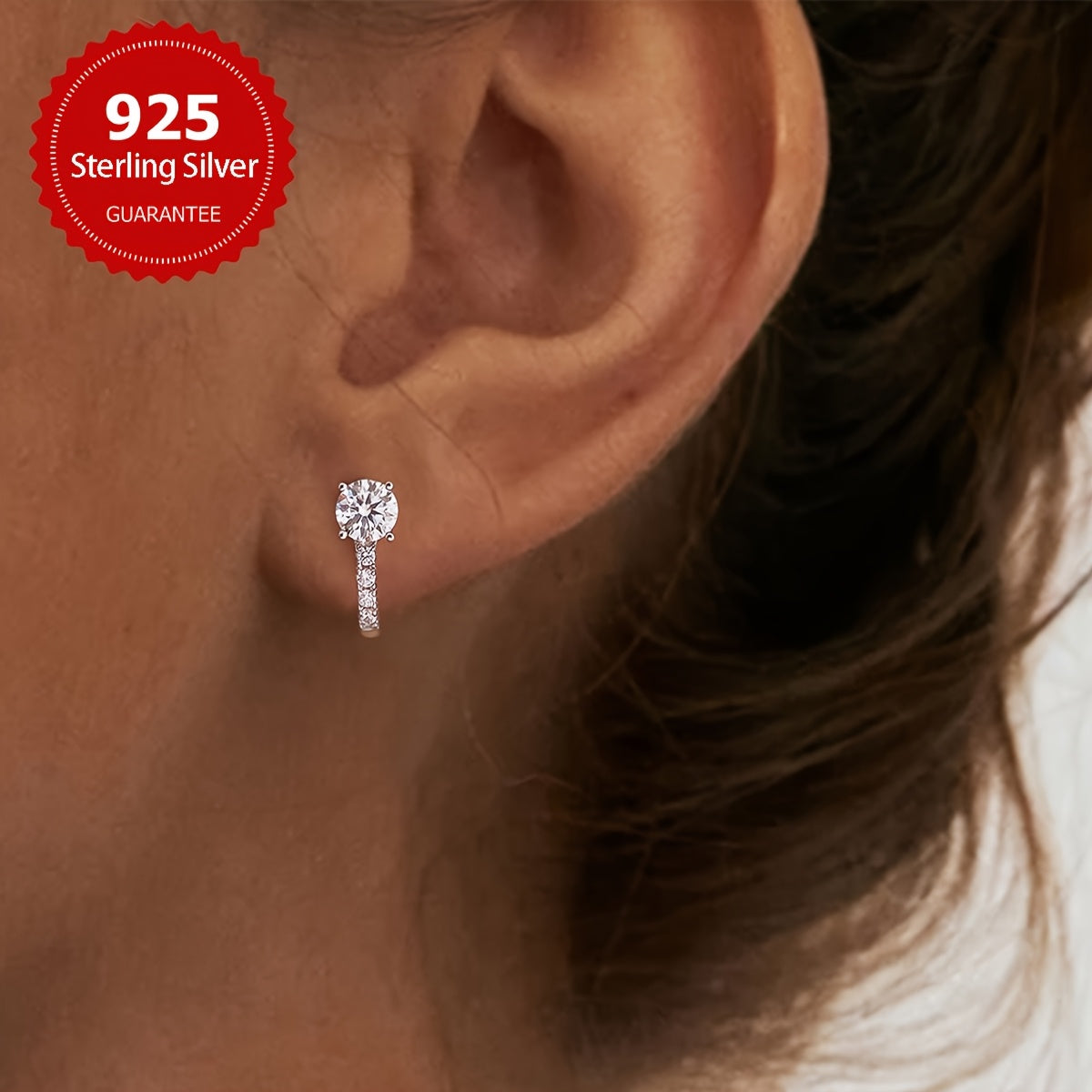 These elegant U-shaped earrings feature 1CT shiny moissanite stones set in 925 sterling silver. They make a perfect Valentine's Day gift and are ideal for weddings. With a luxurious and noble design, these earrings weigh approximately 2.4 grams and each