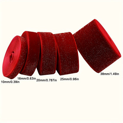 4.57m Red Velvet Ribbon with Glitter Accents - Perfect for Valentine's Day, New Year's, Gift Wrapping, Wreaths, Bow Decorations, and Flower Bouquets.