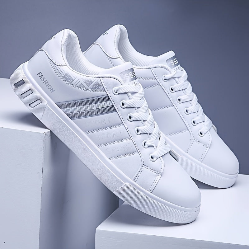 Men's classic low-top skate sneakers with a striped design, PU upper, and durable PVC sole, perfect for casual wear and everyday use. These minimalist sneakers are breathable and