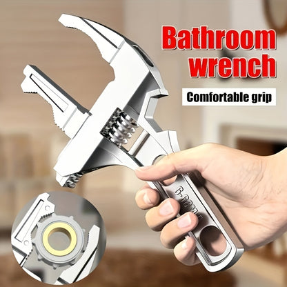 Universal repair bathroom hand tool with large opening adjustable spanner for home repair.