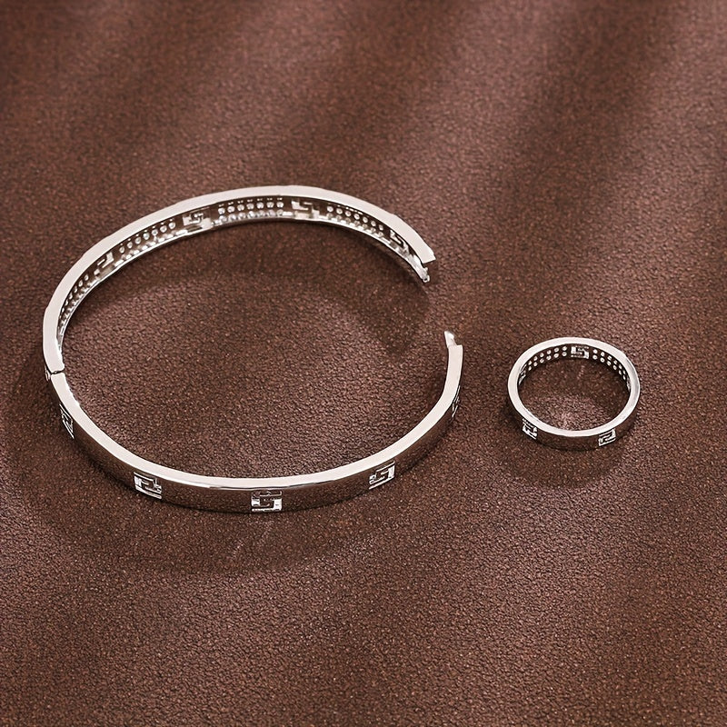 Distinctive number pattern Bracelet and Ring for women crafted with Zirconia Copper