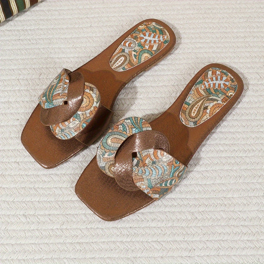 Women's Ethnic Style Flat Sandals with TPR Sole and Faux Cover Upper