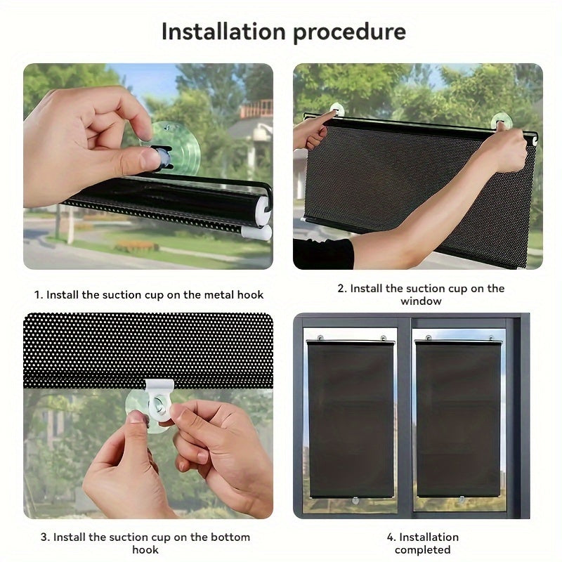 Roller Shade with No-Drill Installation, Retractable Heat Insulation and Light Blocking features for Office Sunroom, Kitchen, Balcony, Living Room - UV Protection Window Shade