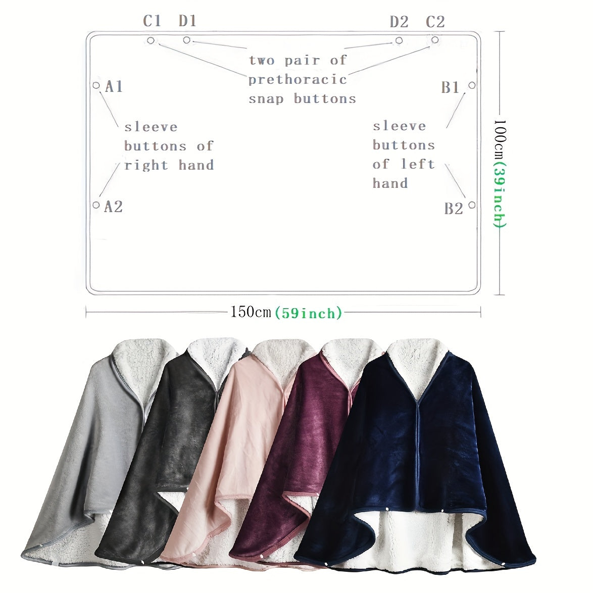 Luxurious Double-Layer Fleece and Sherpa Throw Blanket - Cozy Wearable Shawl for Fall and Winter | Soft and Plush Sofa Comfort | Machine Washable | Available in Navy, Light Grey, Dark Grey, and Pink | Size: 156cm, Perfect for Snuggling.