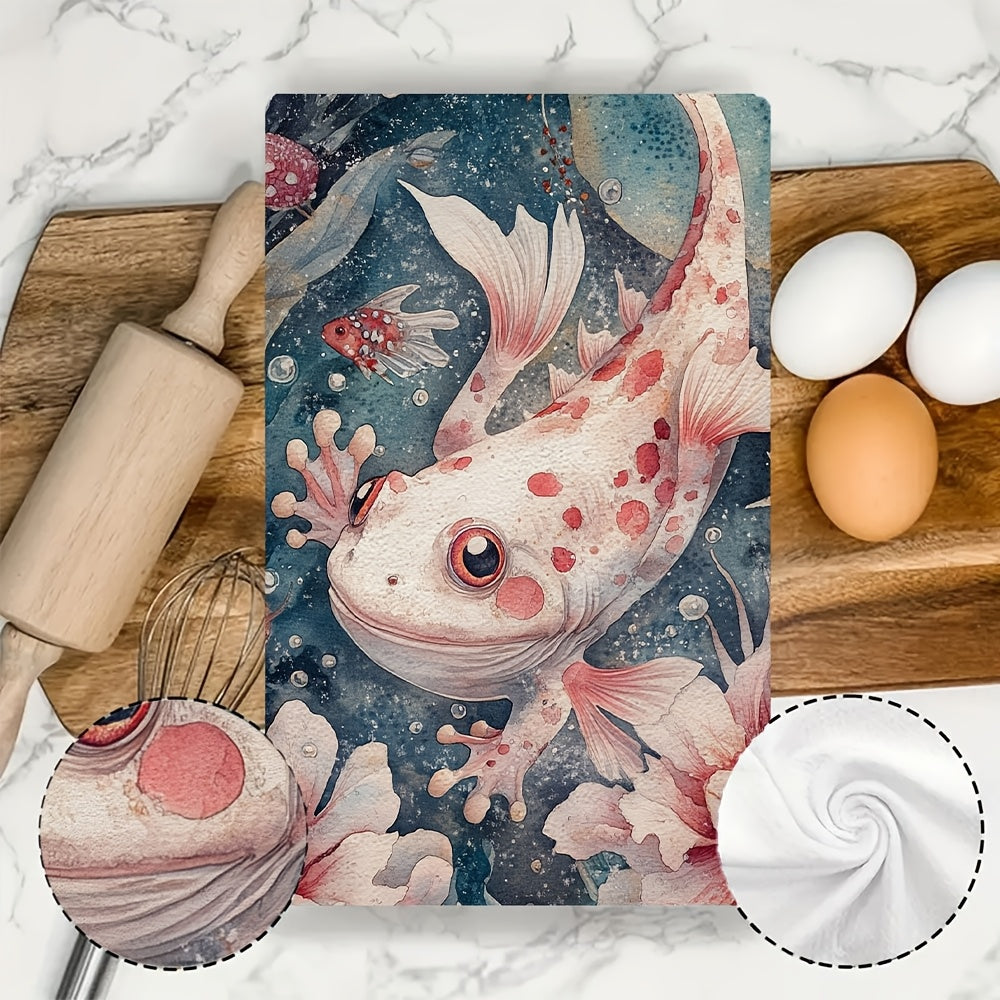 Set of 2 Ultra Soft Kitchen Towels featuring Charming Axolotl & Floral Design - Exceptionally Absorbent, Easy to Clean Dish Hand Towels, 40.64x60.96 cm - Ideal for Enhancing your Holiday Decor, Dishwashing Needs