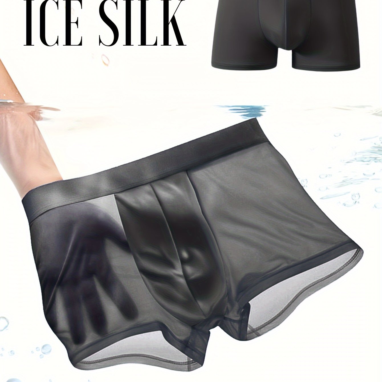 Men's Ice Silk Boxer Briefs, Breathable and Stretchy, Soft and Comfortable, Elastic Waistband.