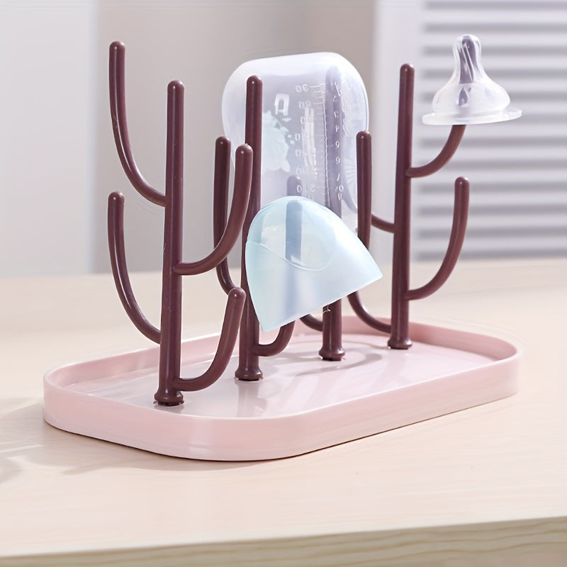 ABS+PP Cactus-shaped Bottle Drying Rack, versatile detachable rack for bottles, water cups, and draining bottles.