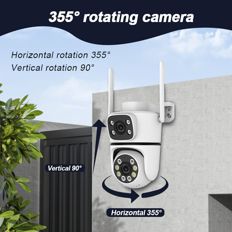 Dual Lens Indoor/Outdoor Youngsters' Safety Camera System with 1080P HD, USB Power, Two-Way Audio, Motion Alerts, Cloud Storage Compatibility, Night Vision, and Versatile Use Across Multiple Scenarios.