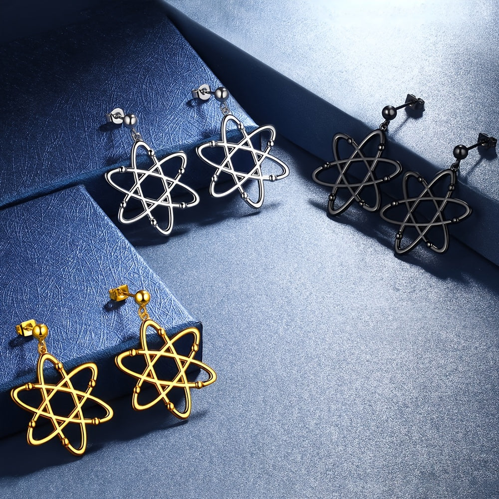 Science-themed Dangle Earrings Featuring Atoms with Six Electrons - Unique Gift for Biology and Chemistry Enthusiasts