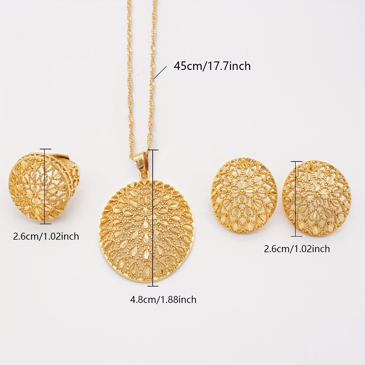 Luxurious Gold-Plated Jewelry Set for Women - Exquisite African-Inspired Design Featuring Necklace, Earrings & Ring - Ideal Present for Every Celebration