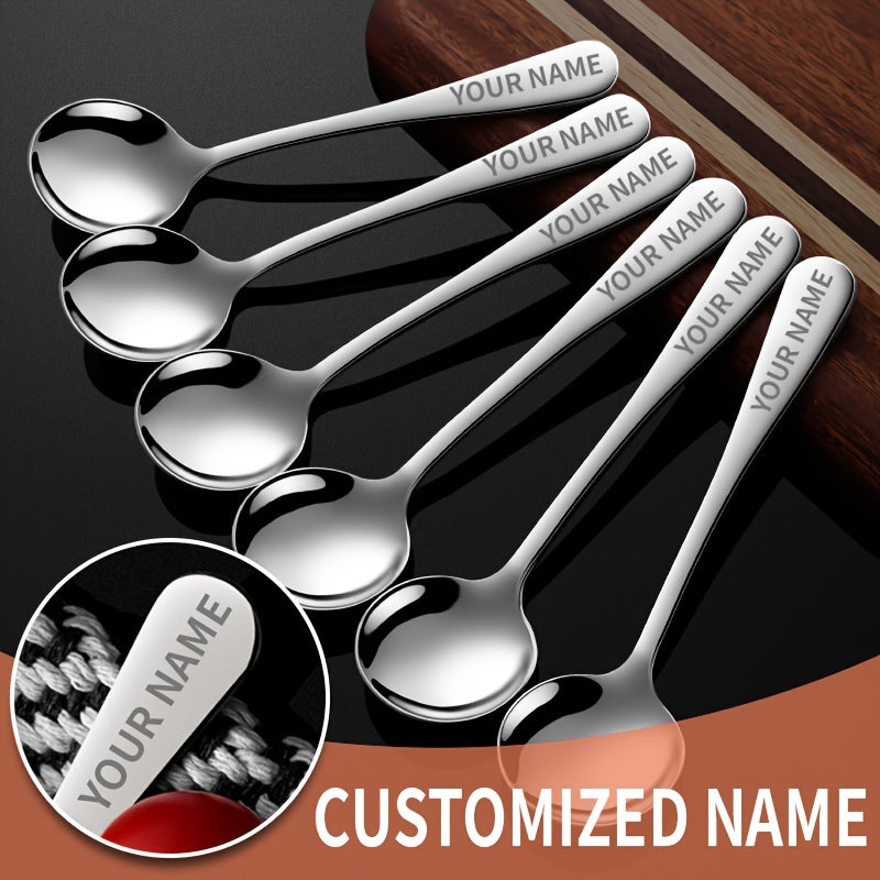 Personalized stainless steel spoon with customized name, perfect gift for family gatherings or birthdays.