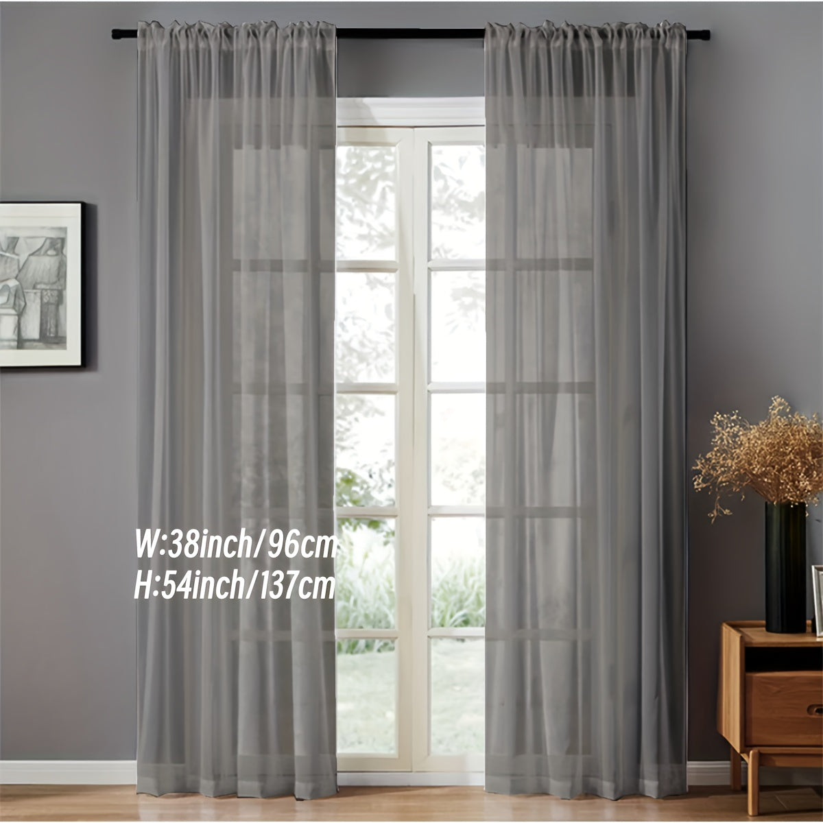 Pair of Sheer Voile Curtains with Rod Pocket for Kitchen, Bedroom, and Living Room Home Decor