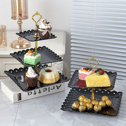 6pc, 3-tier Cupcake Holders Set in white/black for tea ceremonies, weddings, receptions, and buffets.