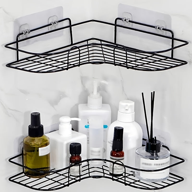 Corner bathroom shelf for outdoor use, no punching required; triangle-shaped storage rack for bathroom and kitchen accessories.