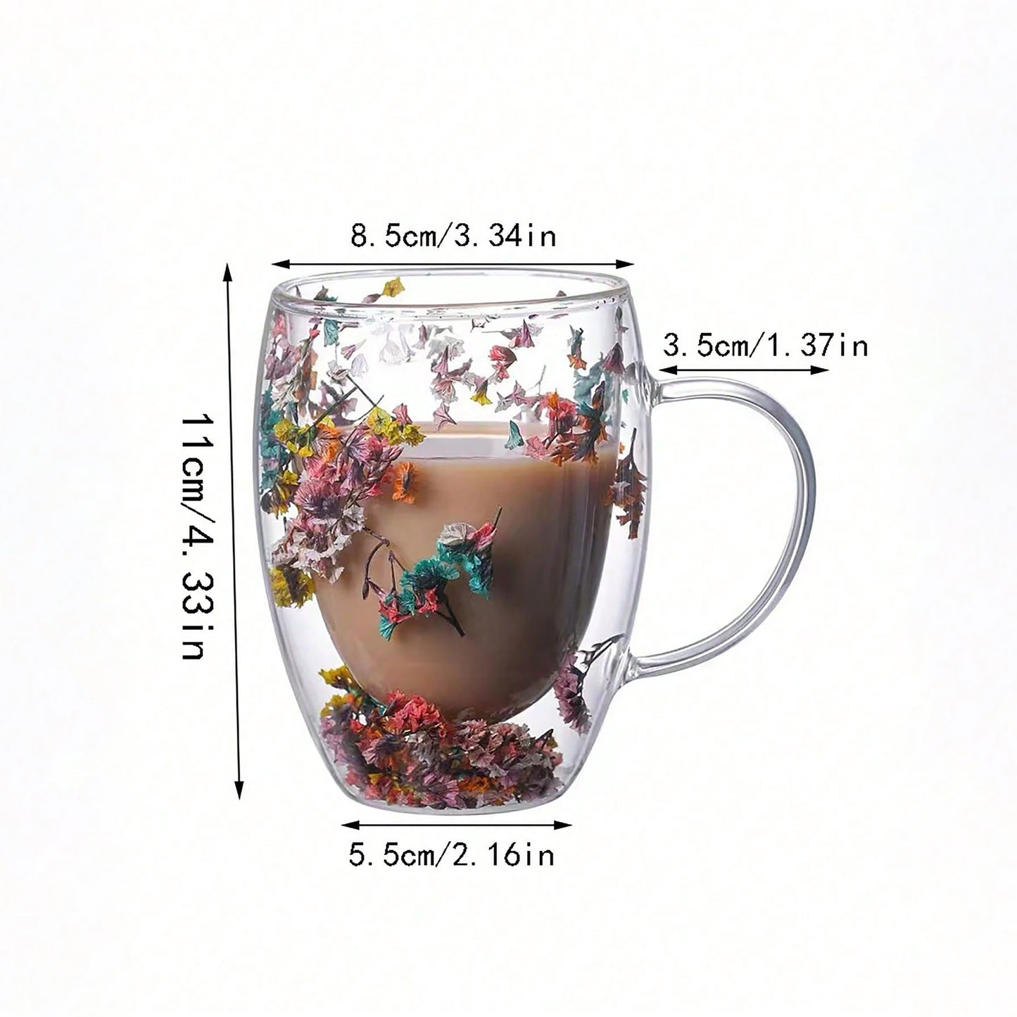 Double layer coffee cup mug with fresh flowers, suitable for home and office, perfect holiday gift.