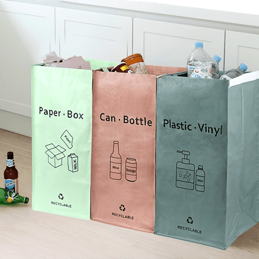 Set of 3 Reusable Recycling Bags, Multipurpose Recycling Bin Set, Waterproof Plastic Waste Sorter, Unfinished Design, Perfect for Home, Kitchen, Office Use, Suitable for Ages 14 and Up