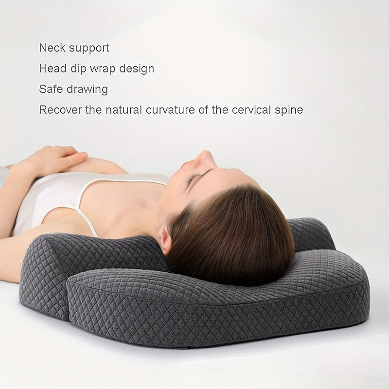 Memory Foam Pillow with Ergonomic Design, Medium Firmness, Reversible Knitted Polyester Cover, Provides Cervical Support for Sleeping, Hand Washable, No Electricity Required