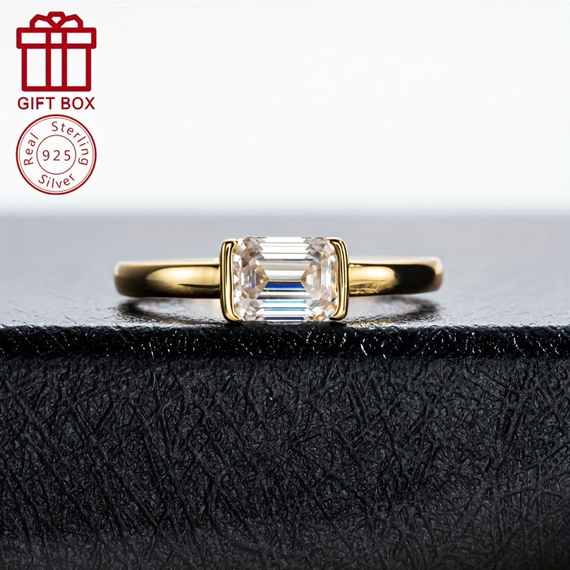 Elegant Sterling Silver Moissanite Ring featuring a 1CT Emerald Cut Stone, the Perfect Fashion Accessory for Women. Ideal for Weddings, Engagements, Anniversaries, or Parties. Stone Size: 5x7mm, Total Weight: 2.4 Grams.