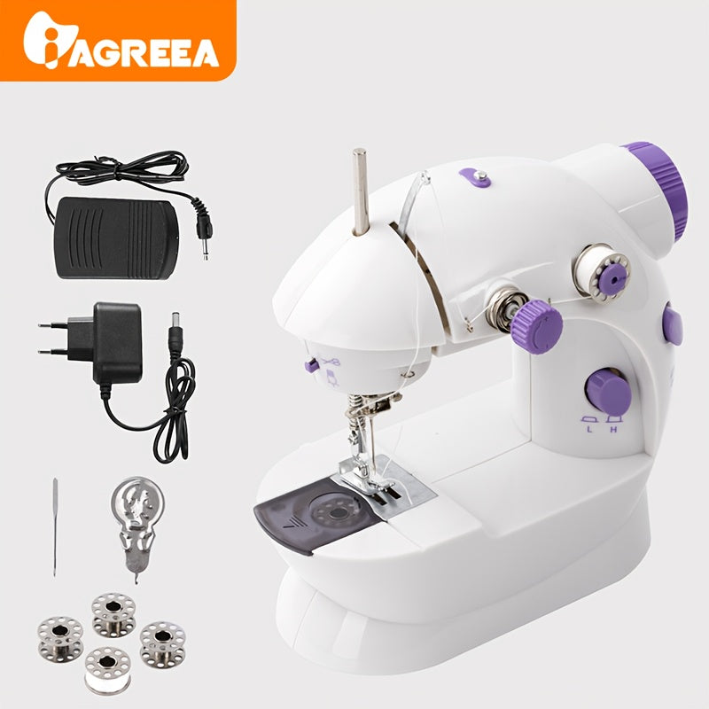 IAGREEA Portable Electric Sewing Machine - Easy-to-Use, Dual Power, Includes Thread Shuttle Cores, Spare Needle & Threading Tool, Ideal for Home Use.