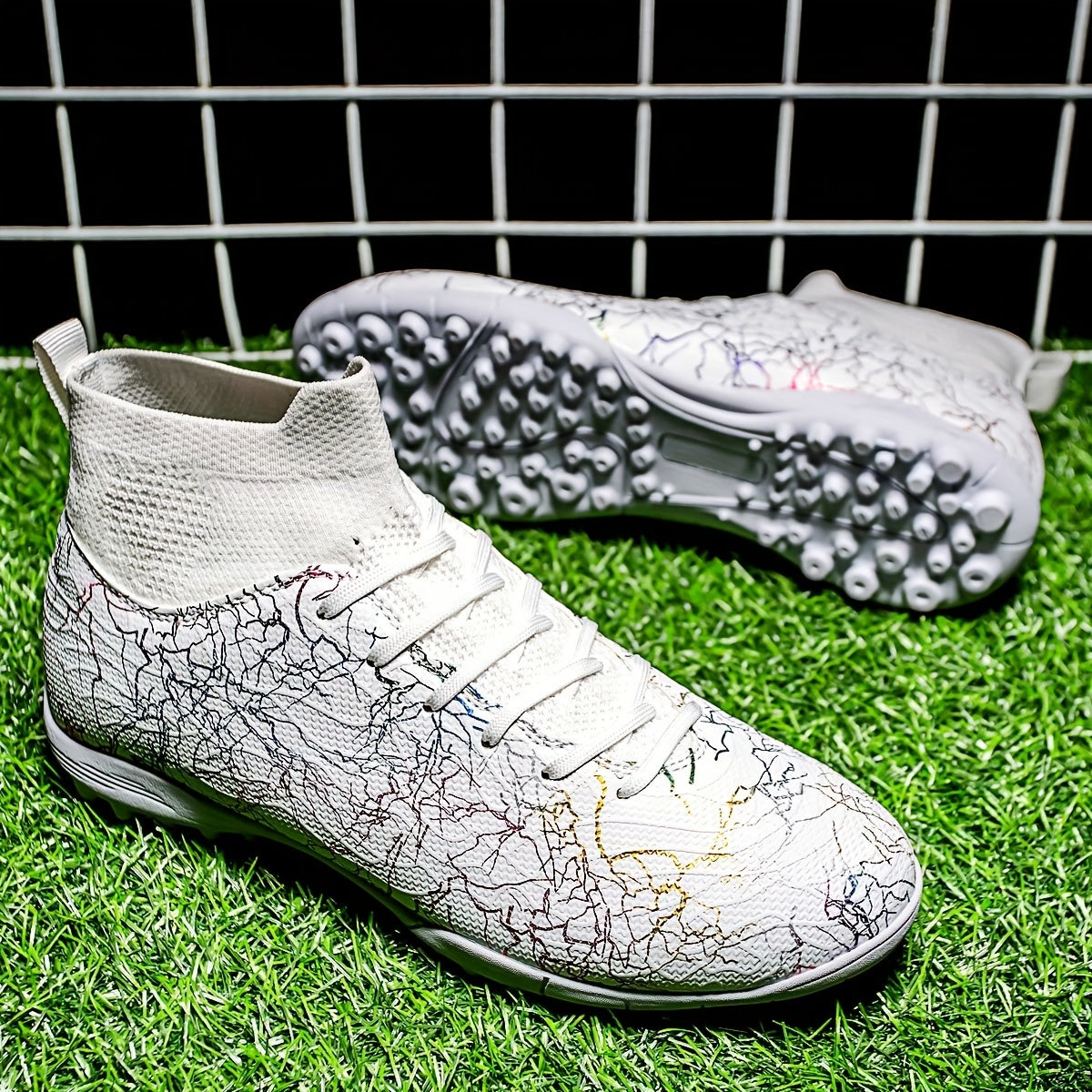 Men's turf soccer cleats with rubber sole and fabric inner material for artificial grass fields.