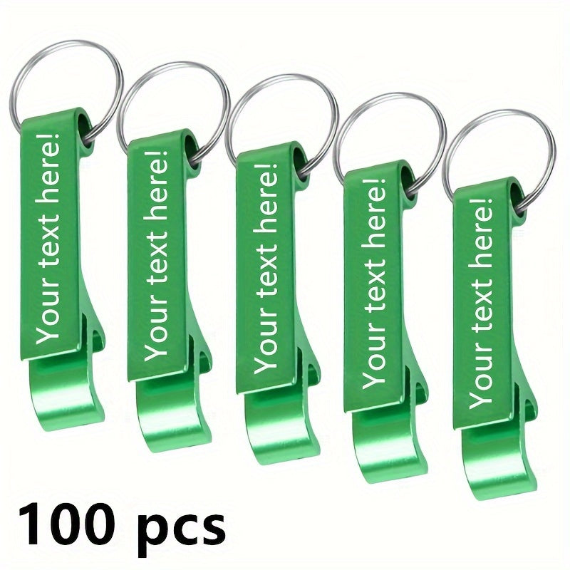 100 customizable metal bottle opener keychains engraved for special events and holidays.