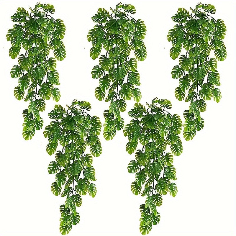 5pcs of artificial hanging eucalyptus vines, UV resistant and suitable for indoor and outdoor walls. Perfect for weddings, room decorations, bedrooms, Christmas, and Thanksgiving.