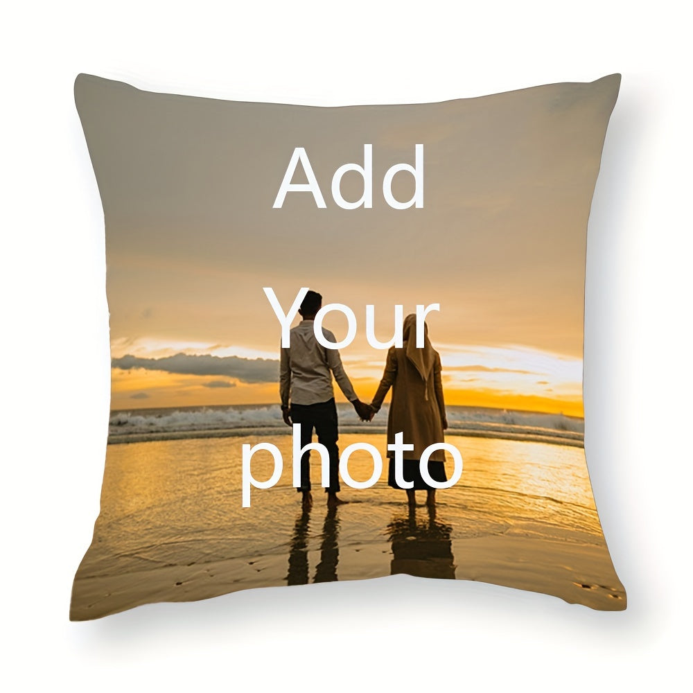 Personalized Photo Pillow Cover for Couples, Parents, Friends, and Pets. Perfect for Birthdays, Holidays, Halloween, and Christmas. Made with Thickened Dacron Linen and features Double-Sided Printing. Size: 45.72×45.72cm.