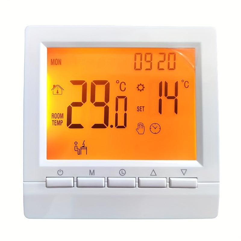 1-piece hand-controlled gas boiler thermostat with AA battery lock and smart temperature controller.