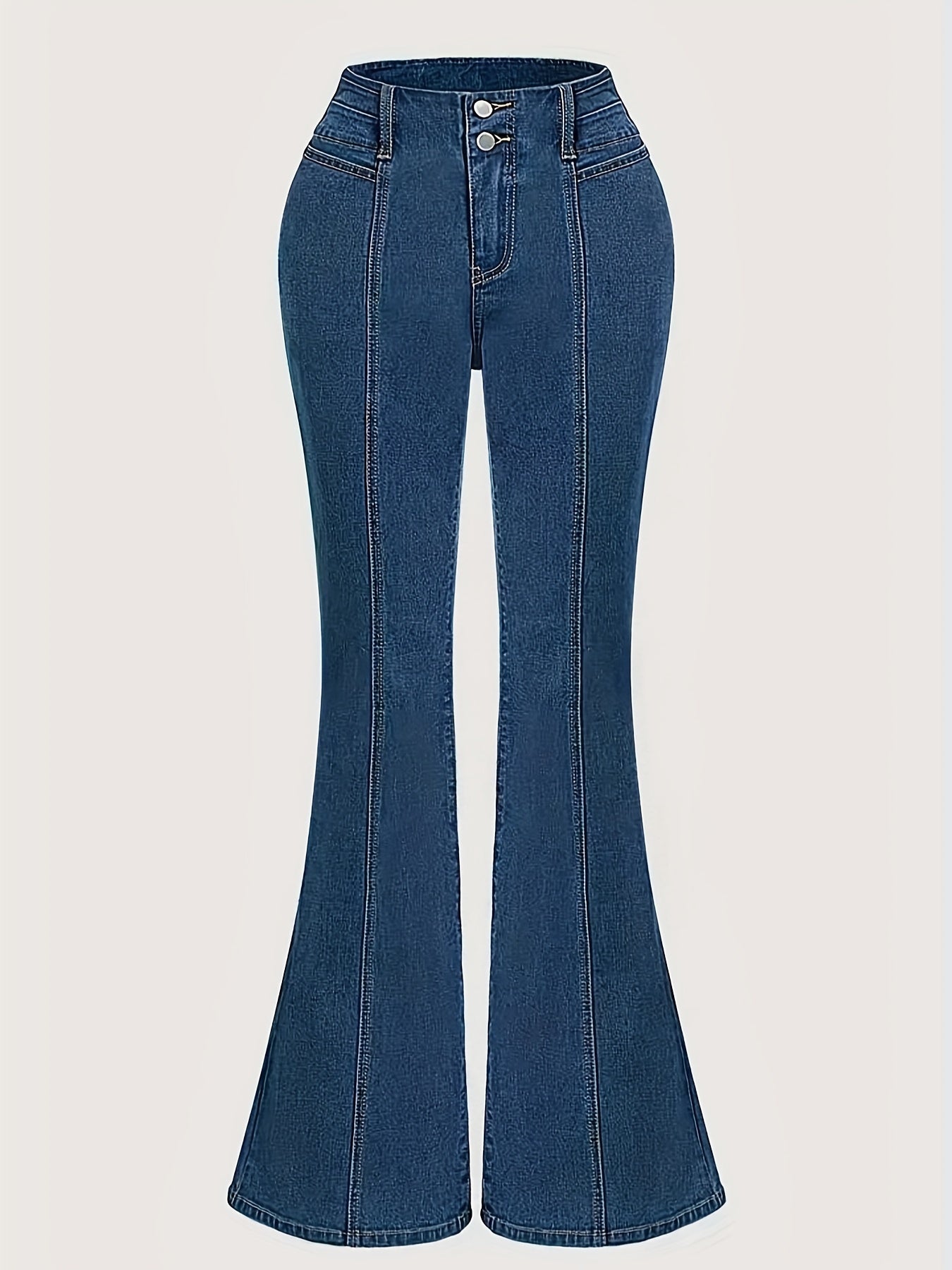 Women's high-waisted stretchy flare jeans with elastic waistband offer a sleek silhouette.