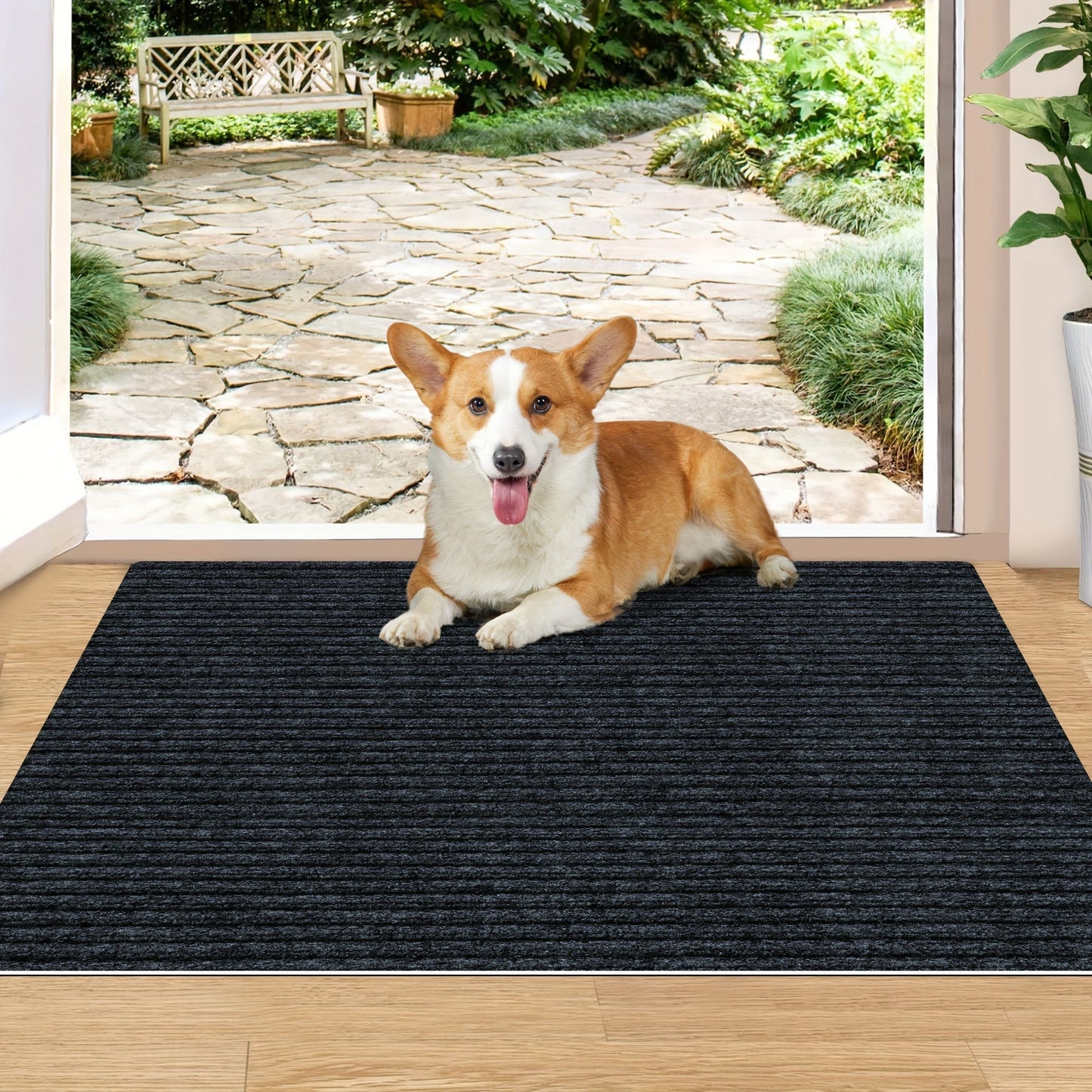 Striped Non-Slip Absorbent Doormat- Stain Resistant, Easy to Clean Entrance Mat for Any Room, Balcony, or Patio | Can Be Cut to Fit Your Space, Safe for Pets