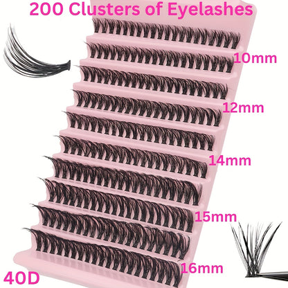 DIY Eyelash Extension Kit includes glue, tweezers and a variety of slim fluffy lashes in different lengths and curls.