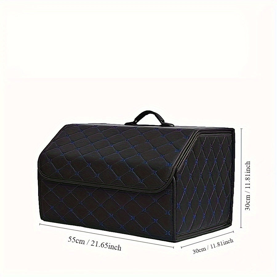 Black quilted PU leather car trunk organizer for SUV & Sedan trunks, providing durable and stylish interior storage.