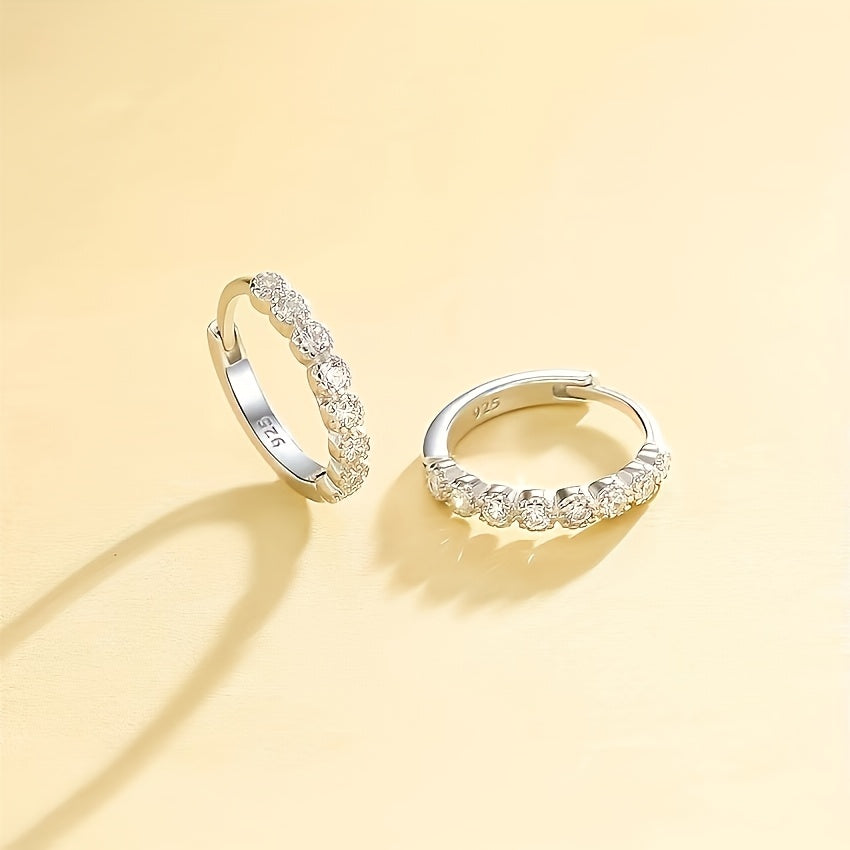 925 Pure Silver Round Ring Earrings with Zirconia, Elegant for Women's Dating and Wedding.