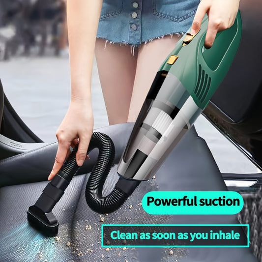 12V Portable Car Vacuum Cleaner with 3m cord, 4KPa suction power, 60dB quiet operation, cloth filter, 0.2-0.3L dust cup, one-click dusting, flat-billed bird nozzle, plastic body, and