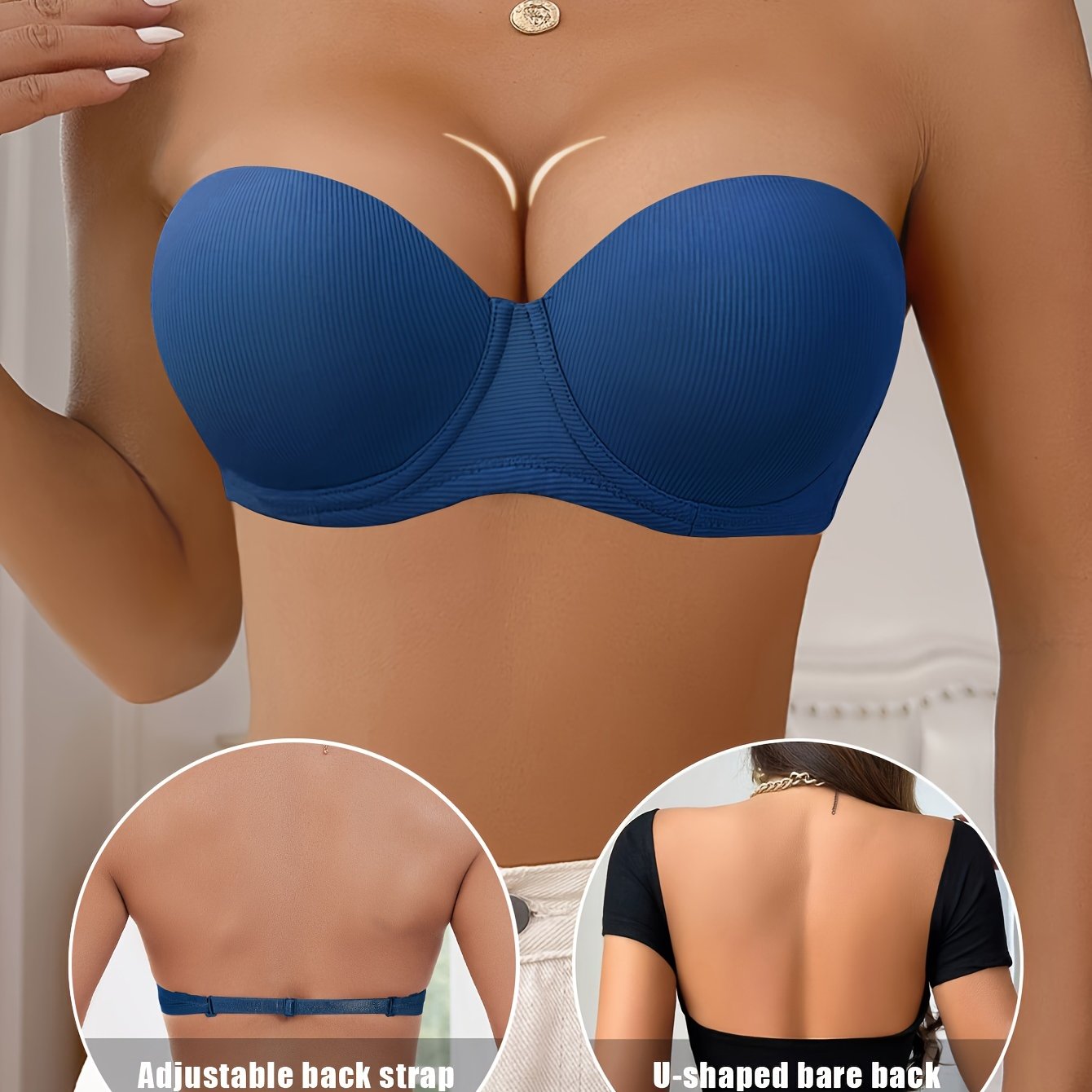 Stylish half cup underwire strapless push-up bra for women.