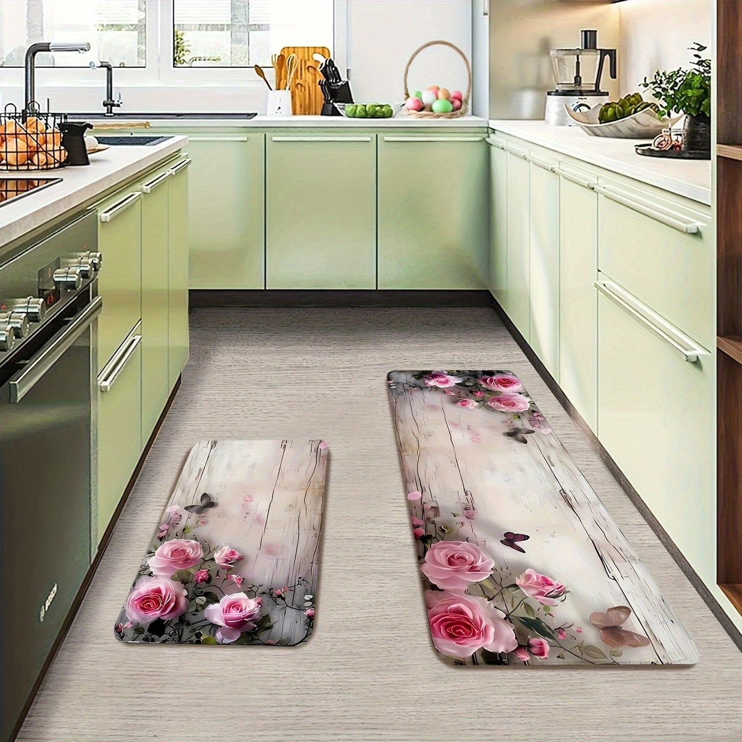 Rectangular Non-Slip Polyester Rug with Floral Design for Kitchen, Office, Entryway, Living Room, Bedroom, or Laundry Room - Machine Washable Indoor Doormat for Comfort and Anti-Fatigue with PVC Backing