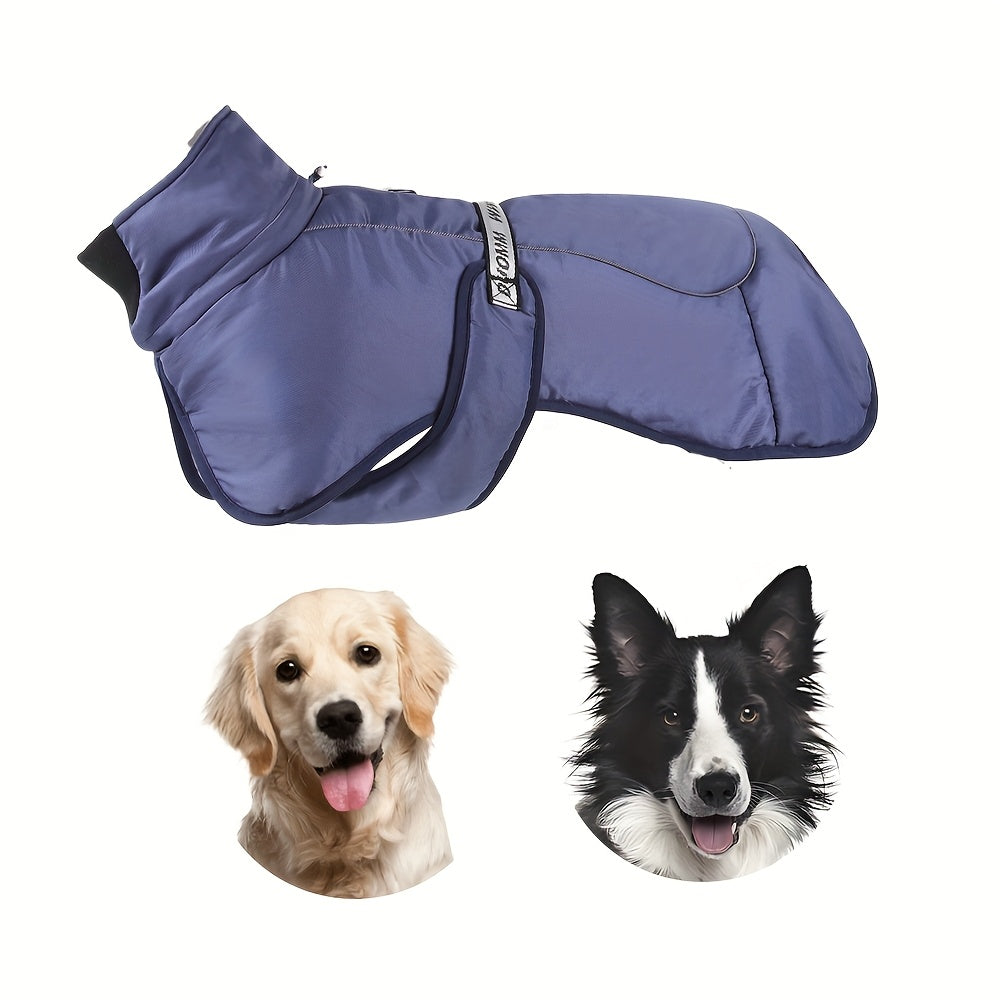 Waterproof and windproof jacket with cozy fleece lining for dogs of all sizes.