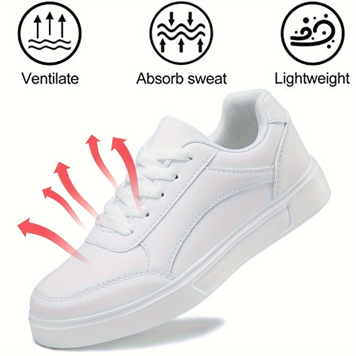 Women's Classic White Casual Sneakers - Lightweight, Comfortable, Lace-Up Skate Shoes with Round Toe and Low-Top Design