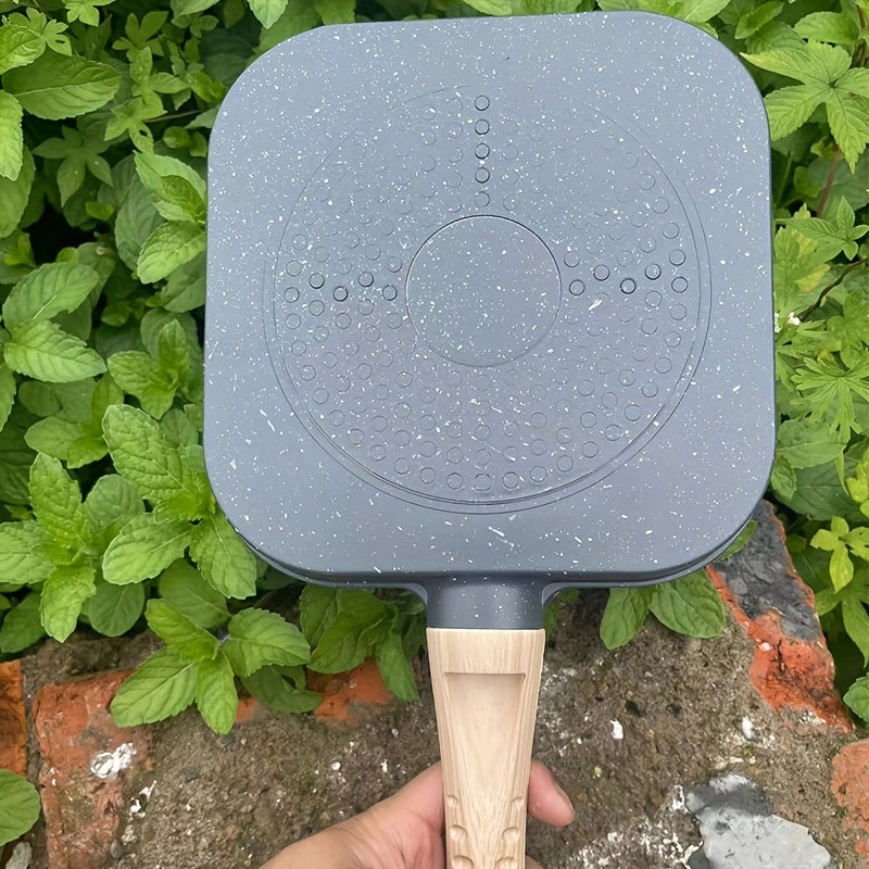 Kitchen accessory: Non-stick aluminum omelet pan with a wooden handle. Perfect for pancakes, bacon, and burgers. Hand wash only. Compatible with gas stove and induction cooker. Perfect breakfast pan.