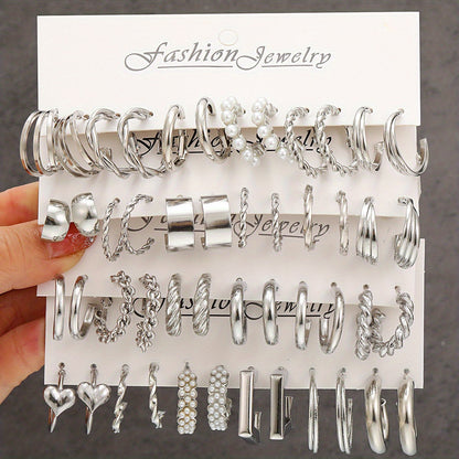 48pcs Golden-Tone Hoop Earrings Set - Zinc Alloy with Stainless Steel Posts, Ideal for Casual Wear & Gifting, Novelty Design