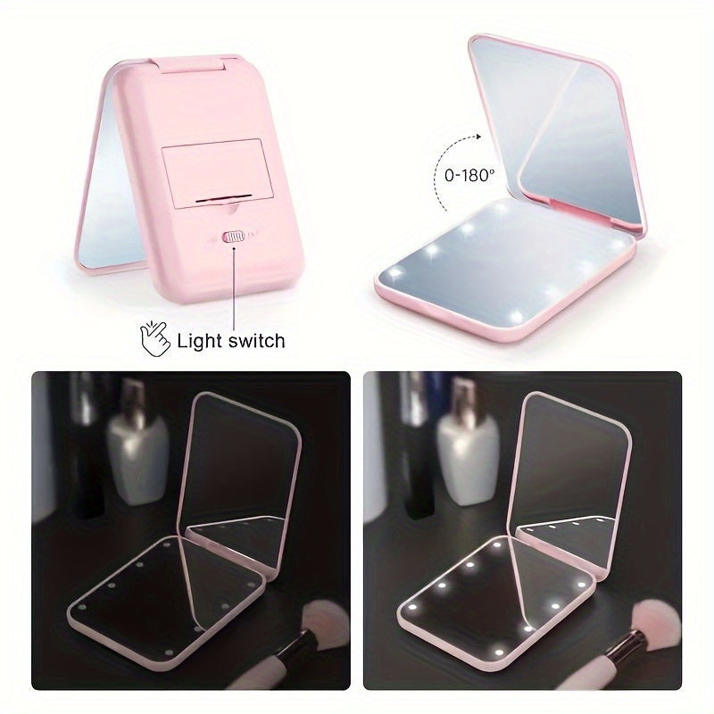 Travel-friendly LED makeup mirror with 1X/3X magnification, double-sided with lights, compact and portable for gifting.