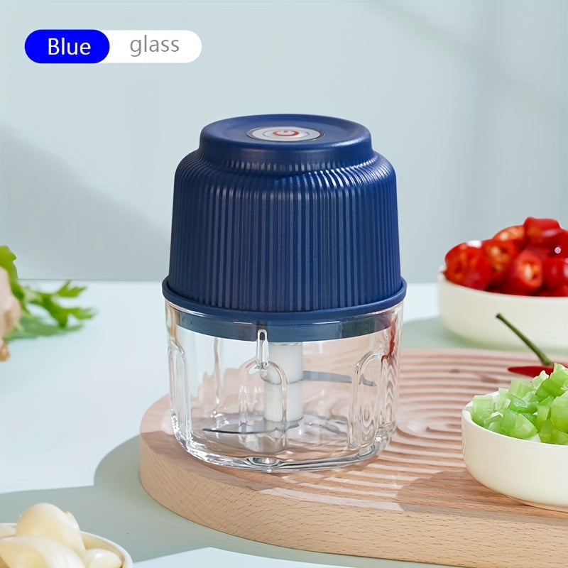 Portable Electric Garlic Chopper with 260ml Glass Container, USB Rechargeable Lithium Battery, Ideal for Outdoor Travel & BBQ, Includes Various Accessories