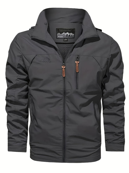 Men's Windproof Hooded Jacket for outdoor activities, machine washable.