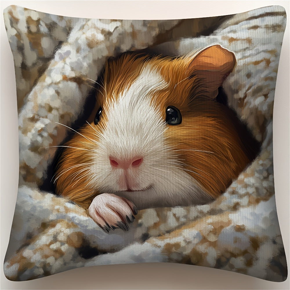 Charming Guinea Pig Throw Blanket featuring a dual print design and hidden zipper, ideal for adding a touch of charm to your sofa or farmhouse decor. Constructed from machine washable polyester, this cozy blanket is perfect for decorating for the