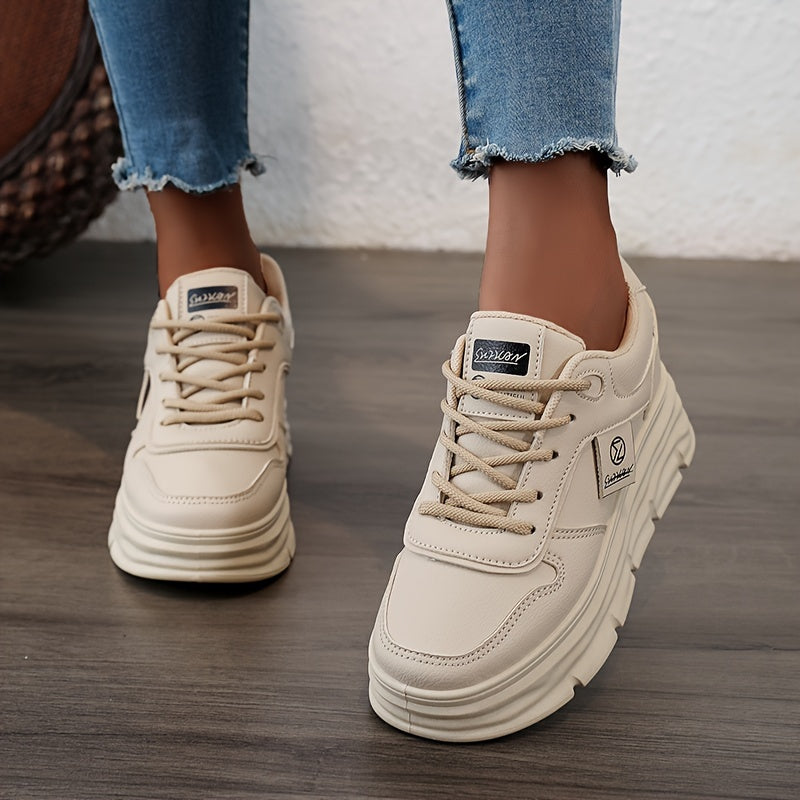 Trendy women's chunky sneakers for autumn 2024 with thick soles and height-boosting design, featuring durable PVC soles and breathable fabric lining.