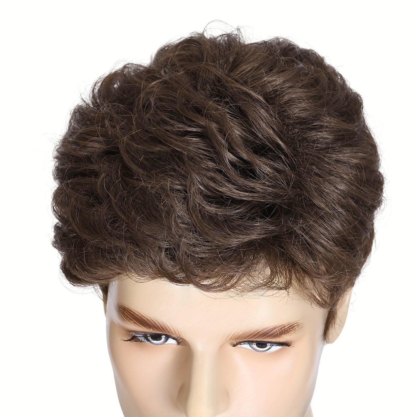 Fashionable Men's Matte Brown Short Wig - Resistant to Heat, Made with Polyester Fiber, in a Shade of Olive Brown