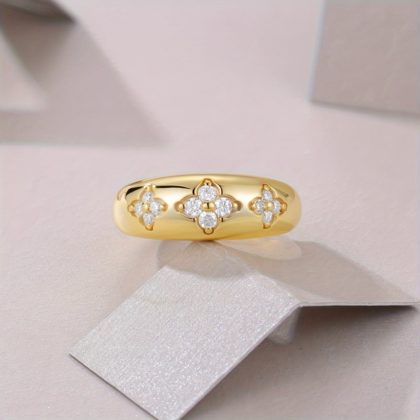 Stunning 18K Gold Plated 925 Sterling Silver Ring adorned with Sparkling Moissanite Stones, Universally Adjustable for Everyday Wear and Celebratory Events, Perfect for Valentine's Day, Engagements, Weddings, Anniversaries, or Birthdays.